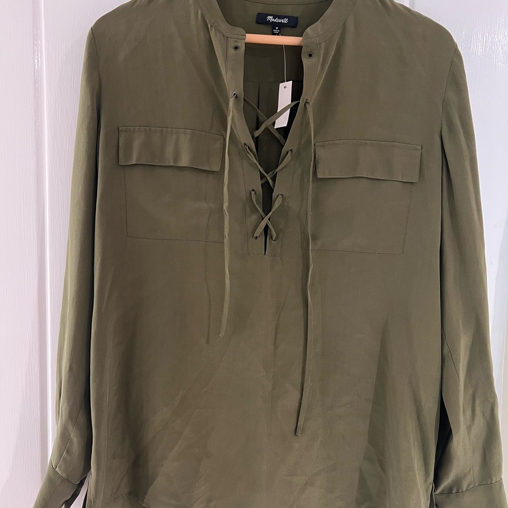 MADEWELL Olive Lace-Up Long Sleeve Top - Picture 3 of 5